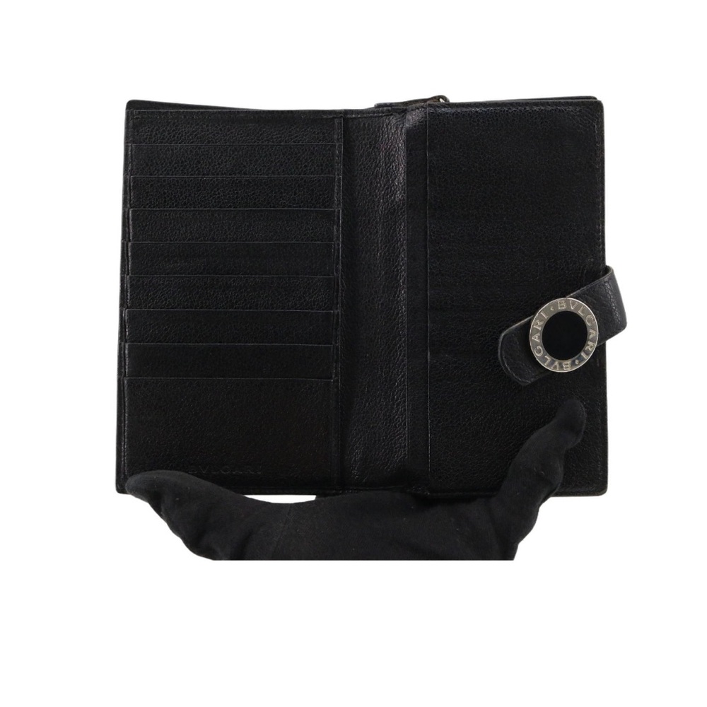Bvlgari Black Leather Wallet with Silver Accent
